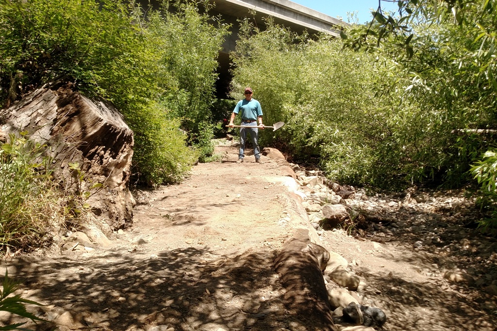 Dave looking over the rebuilt pathway.